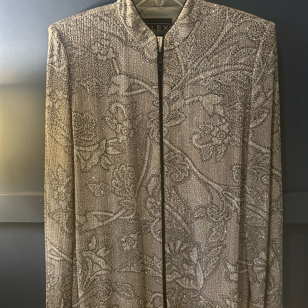Alex Evenings Silver-Beaded Jacket and Tank Top